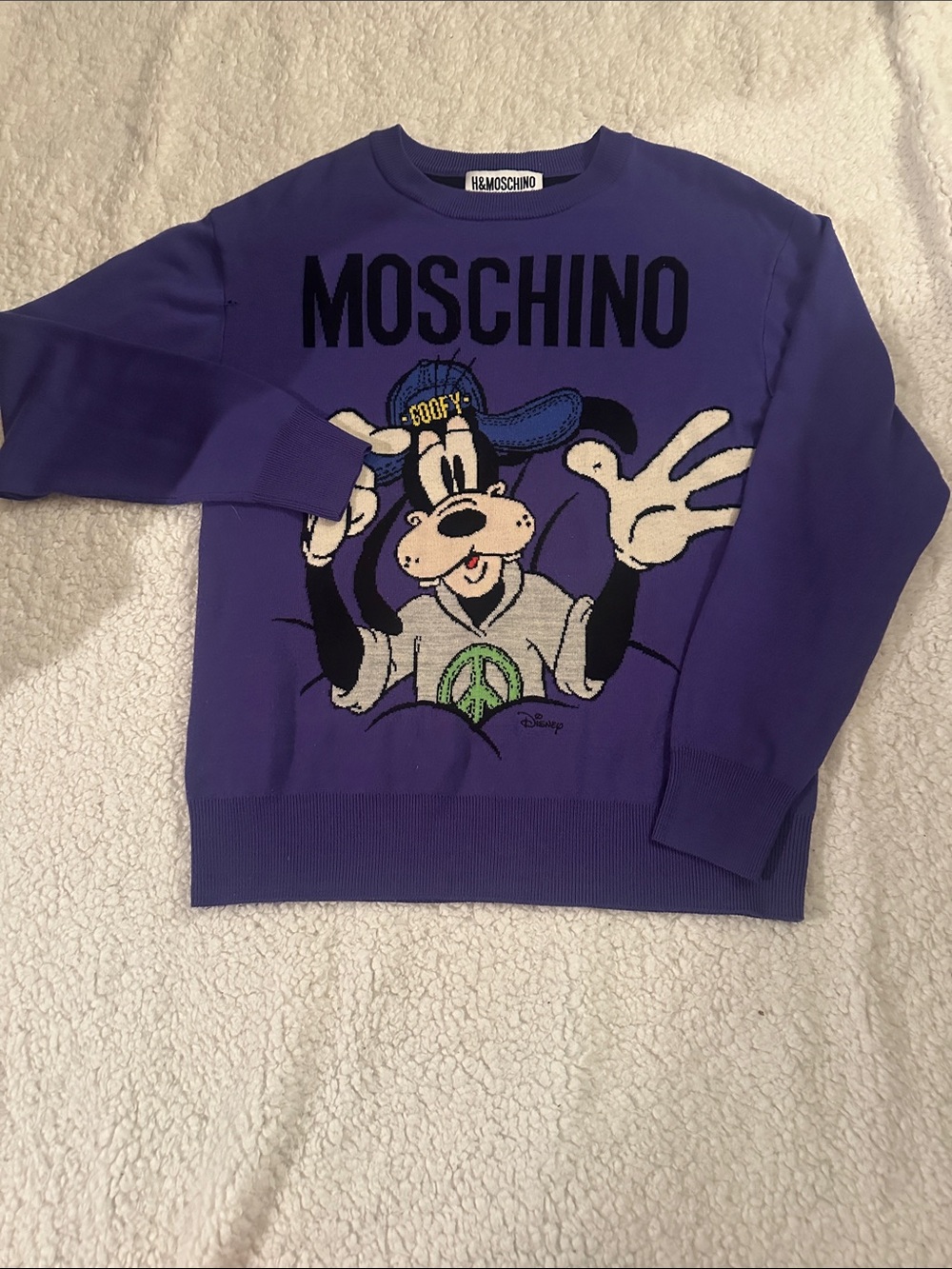 H&Moschino Purple Goofy Graphic Knit Sweater